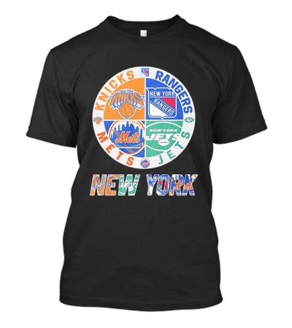 New York Knicks Rangers Mets Jets Fan Logos NY Sports Team Circle T-Shirt