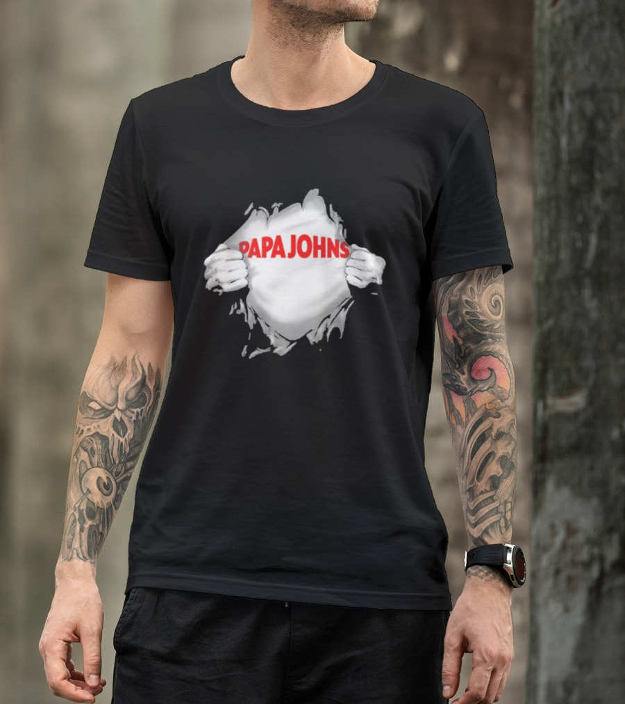 Papa Johns Ripped Chest Superhero Torn Employee T-Shirt