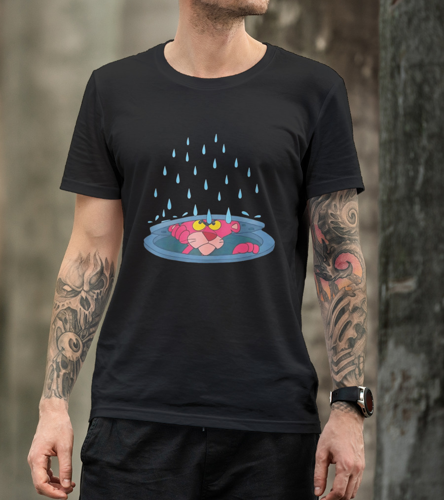 Pink Panther Peek Manhole Rainstorm Scene T-Shirt