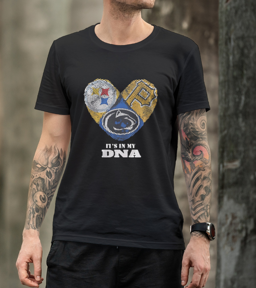 Pittsburgh Steelers Pirates Penn State It's In My DNA Heart Fingerprint T-Shirt