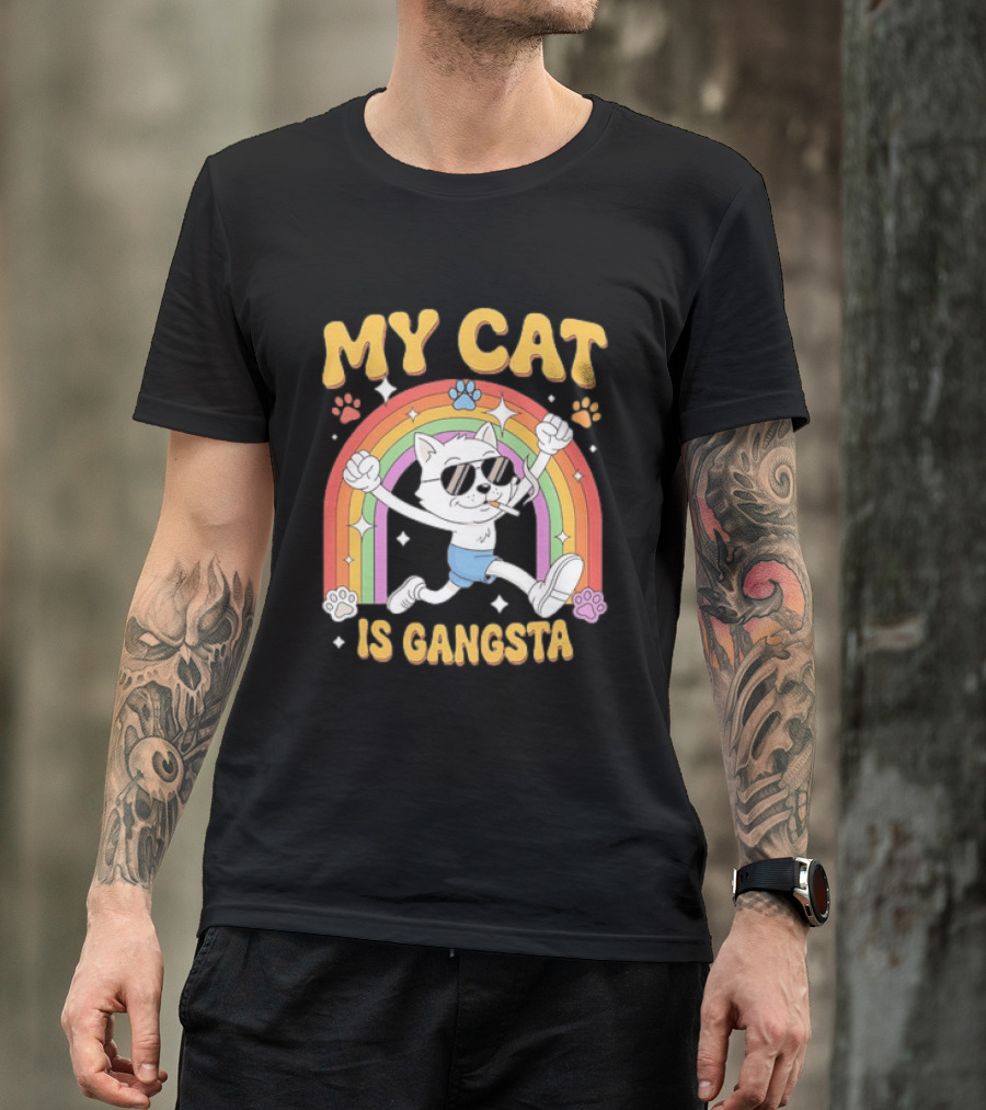 My Cat Is Gangsta Rainbow Smoking Cat T-Shirt