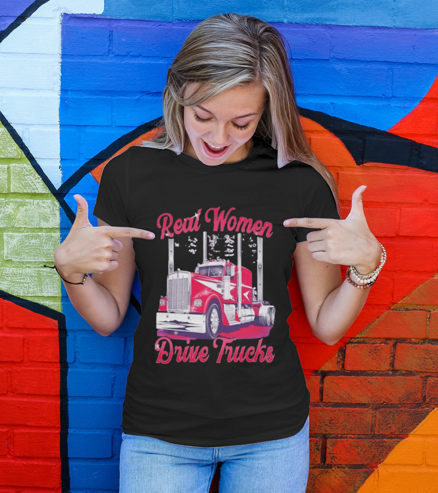 Real Women Drive Trucks Semi Truck With Flowers T-Shirt