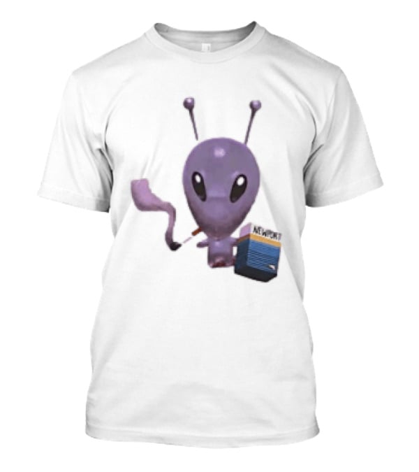 Alien Holding Newport Cigarette Pack Smoking Space Travel T-Shirt