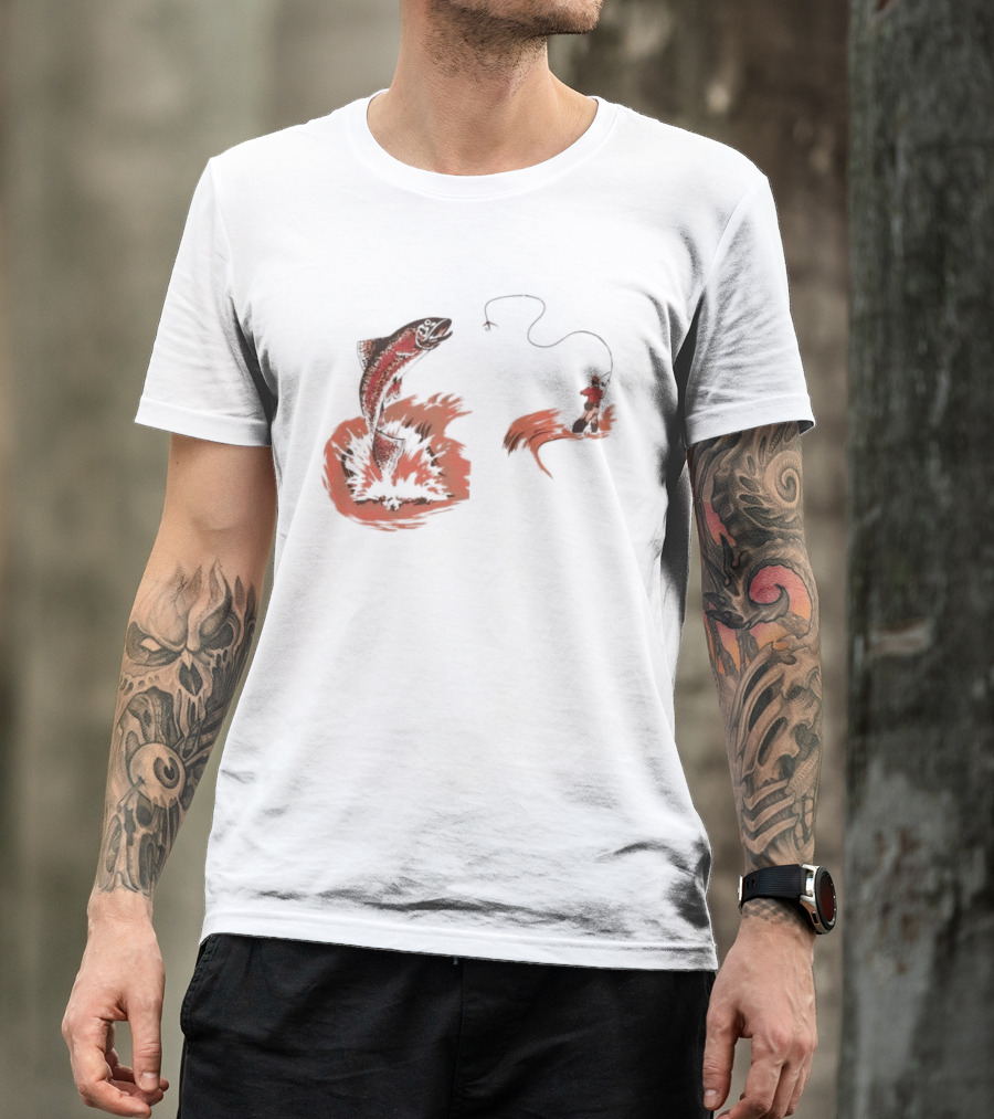 Fly Fisherman Catching Trout With Rod And Line T-Shirt