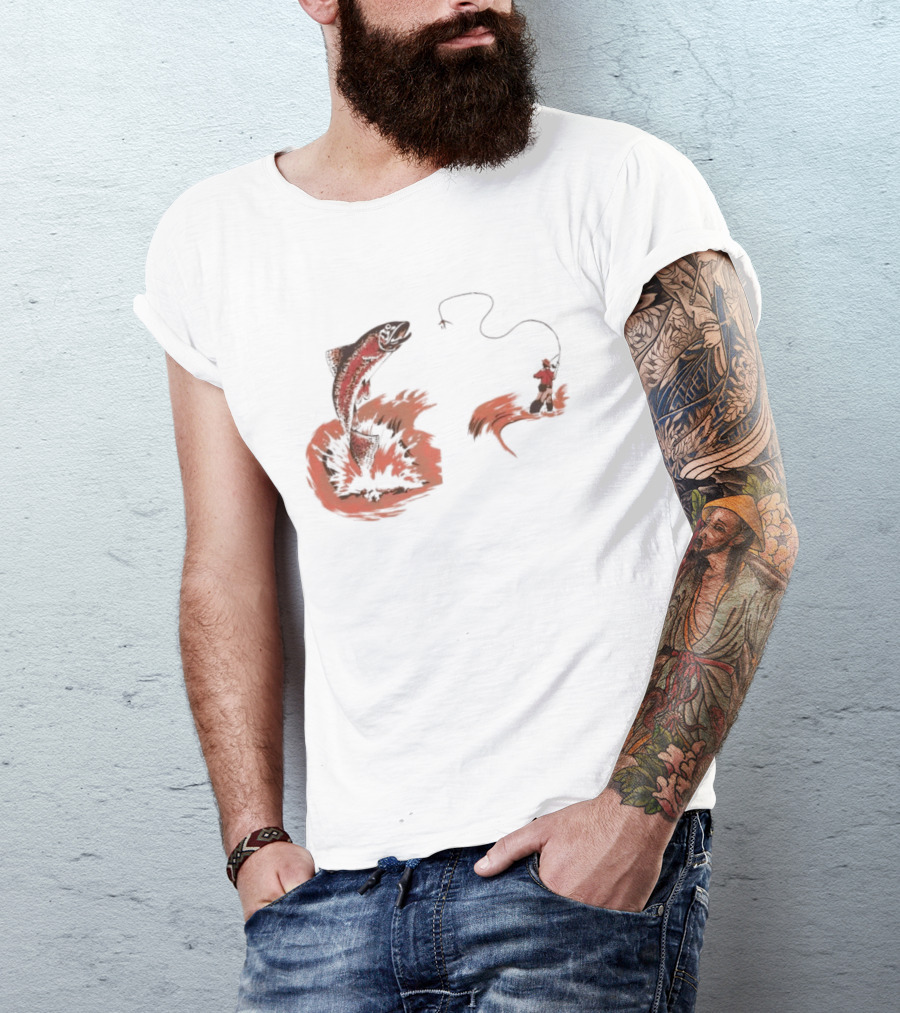 Fly Fisherman Catching Trout With Rod And Line T-Shirt