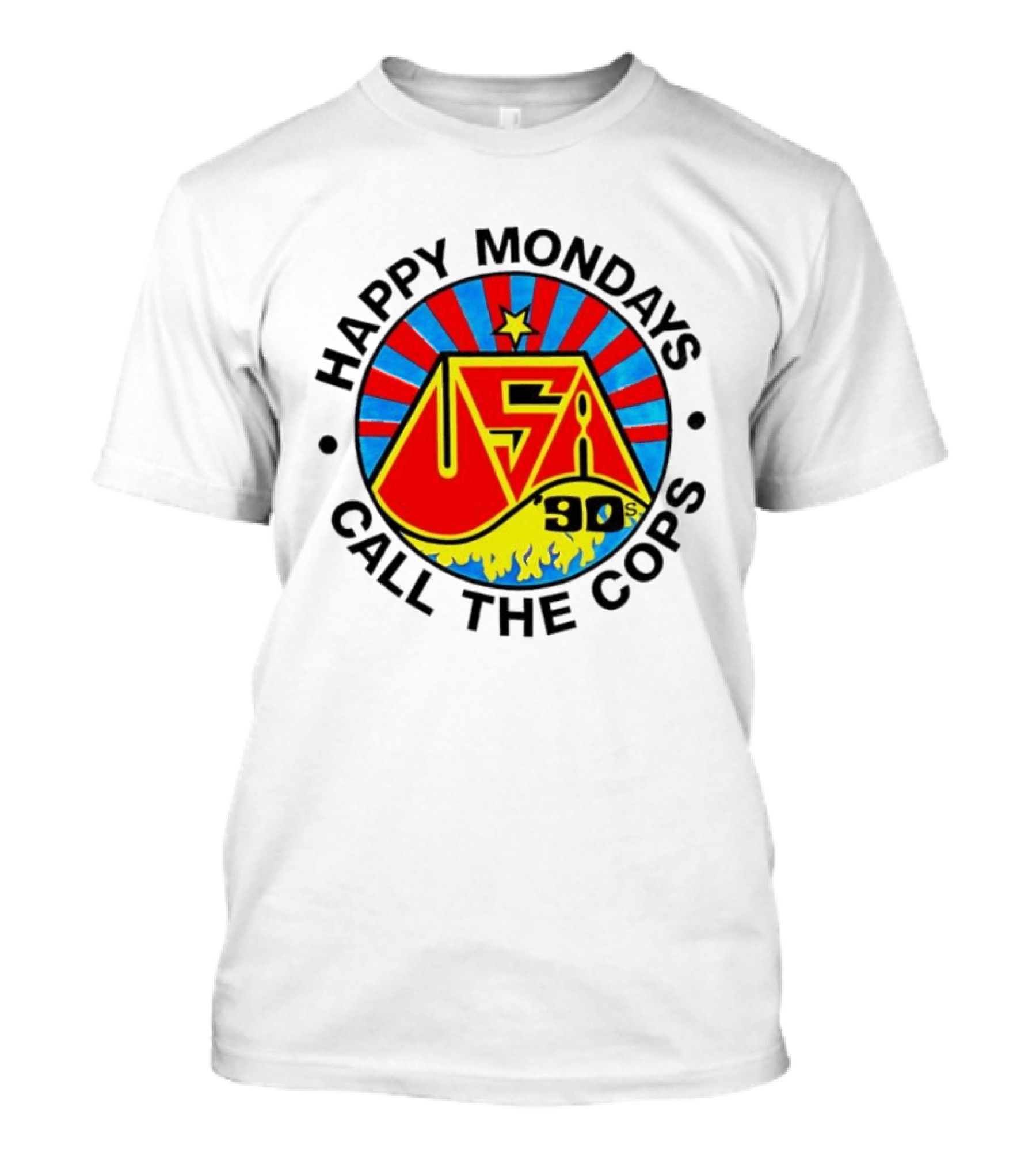 Happy Mondays USA 90s Call The Cops Band Music Manchester England Rock T-Shirt