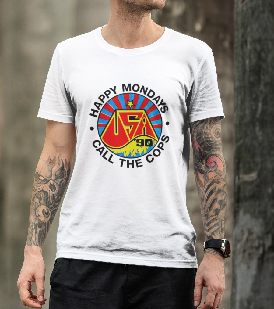 Happy Mondays USA 90s Call The Cops Band Music Manchester England Rock T-Shirt