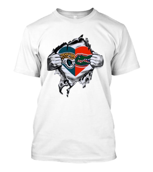 Heart Jacksonville Jaguars Florida Gators Ripped Chest T-Shirt