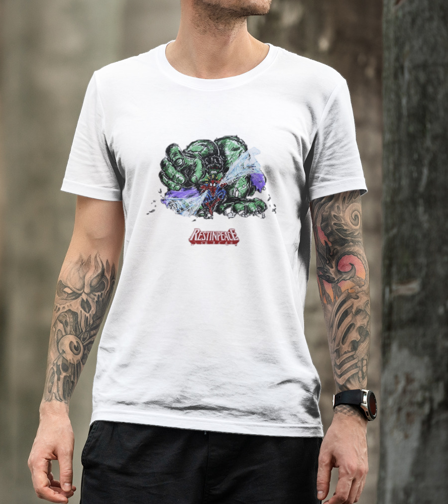 Marvel Comics Spider Man And Hulk Restinpeace Action Scene T-Shirt