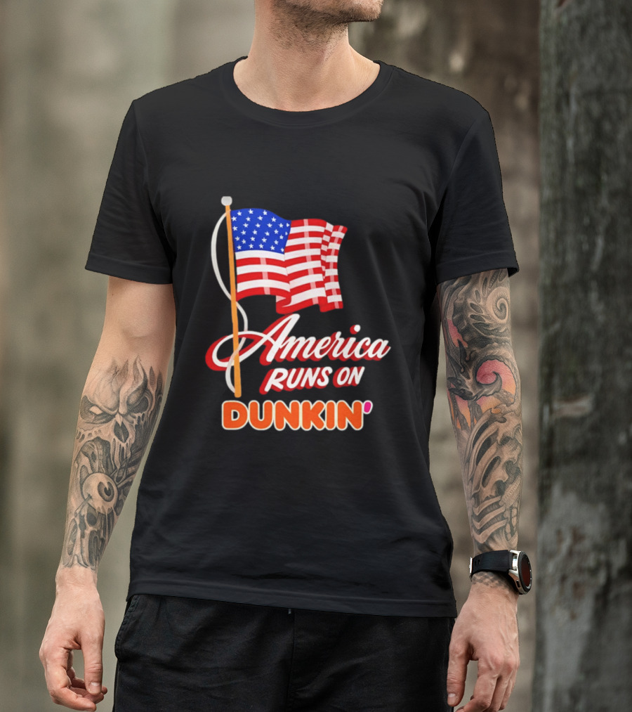 Patriotic America Runs On Dunkin' American Flag Pride T-Shirt