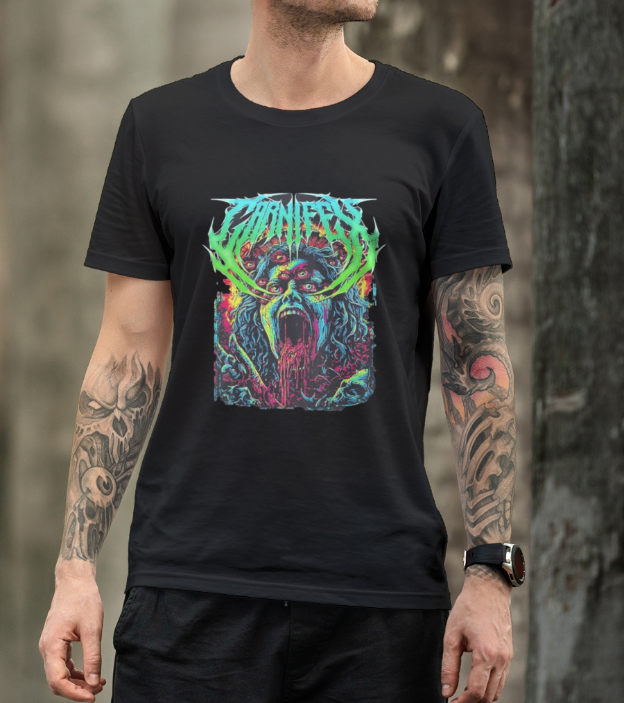 Carnifex Multieyed Screaming Face Metal Band Horror Neon T-Shirt
