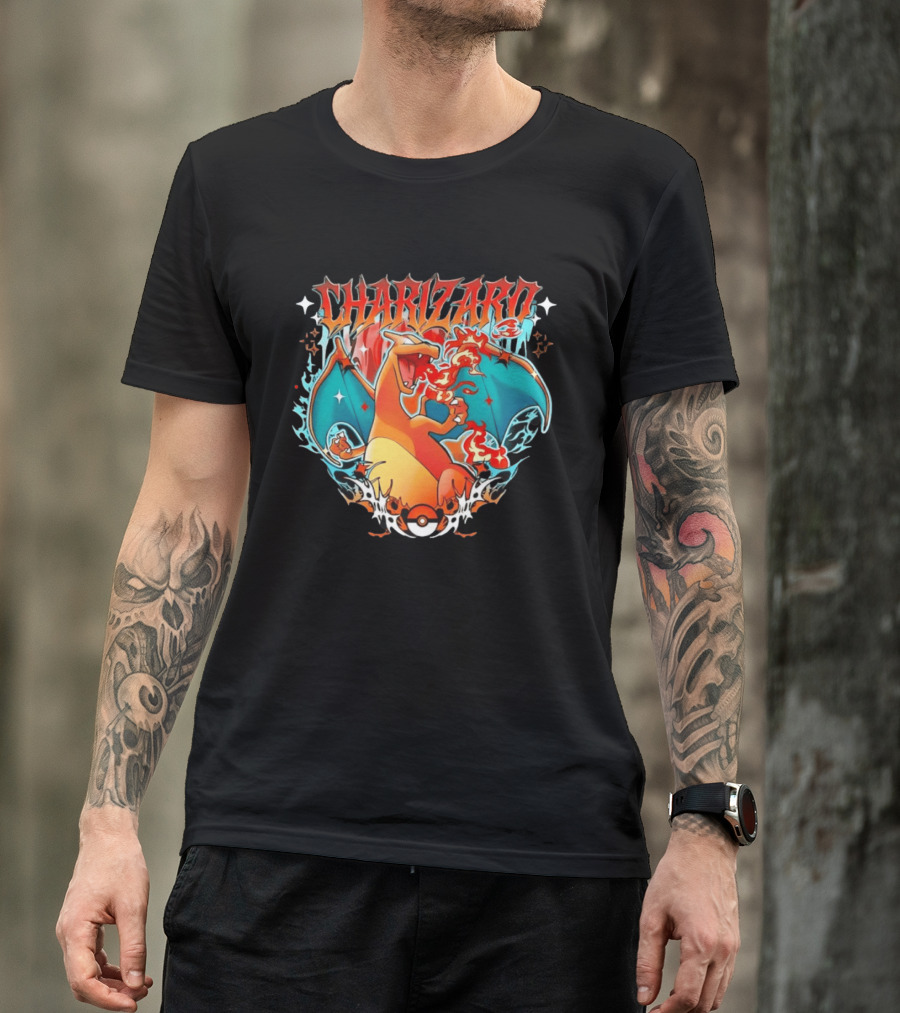 Charizard Pokemon CHARIZARO Fire Dragon With Pokeball And Flames T-Shirt