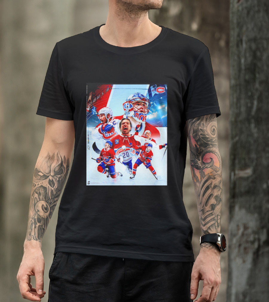 Montreal Canadiens Players And Goalkeeper Collage Featuring Number 20 T-Shirt