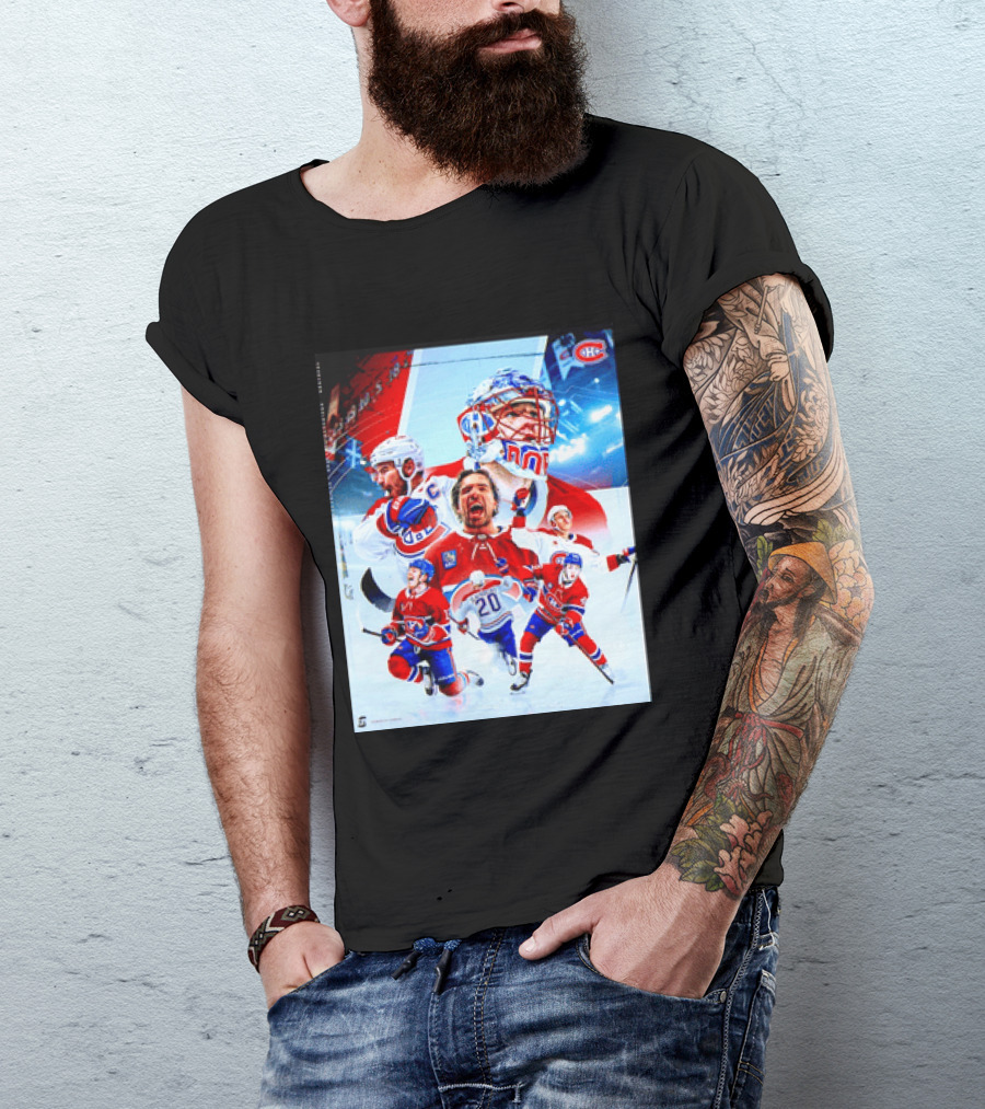 Montreal Canadiens Players And Goalkeeper Collage Featuring Number 20 T-Shirt