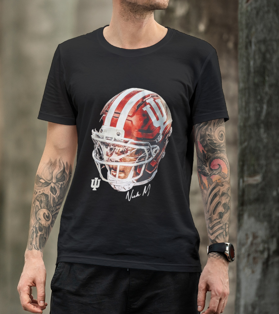 Nick Marsh Indiana University Football Helmet IU Iconic Red And White T-Shirt