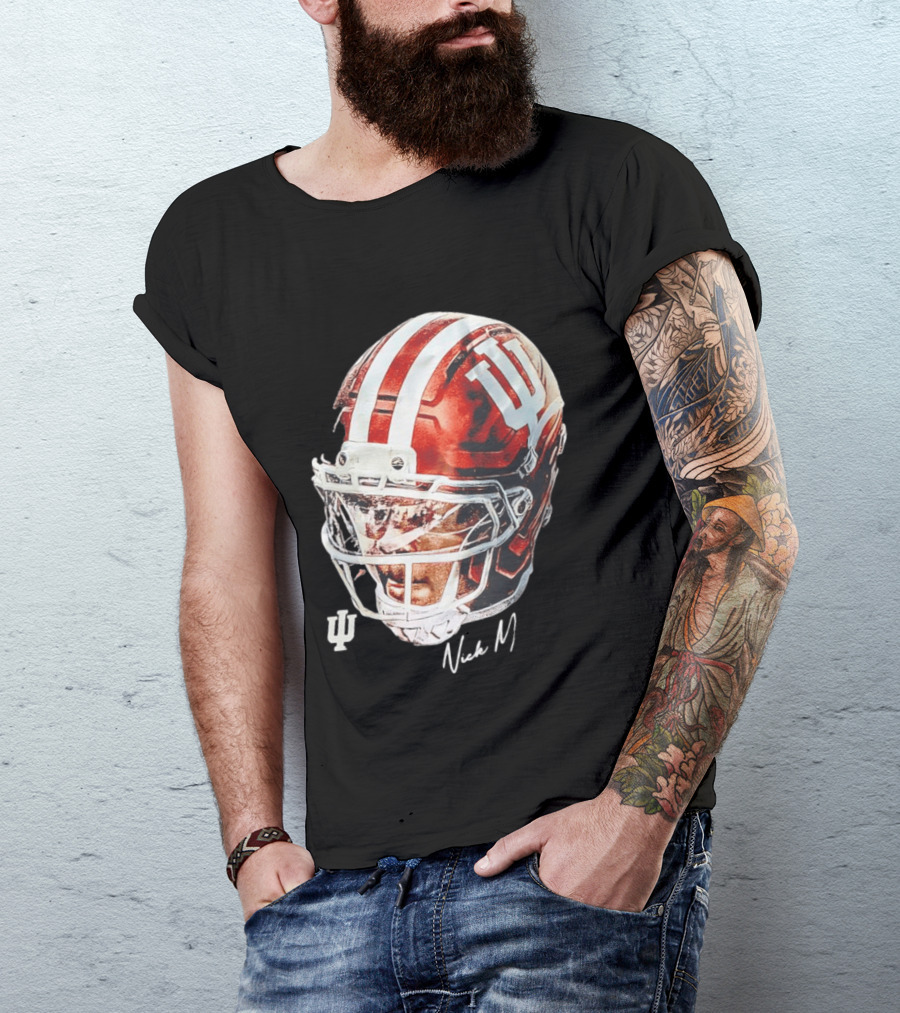 Nick Marsh Indiana University Football Helmet IU Iconic Red And White T-Shirt