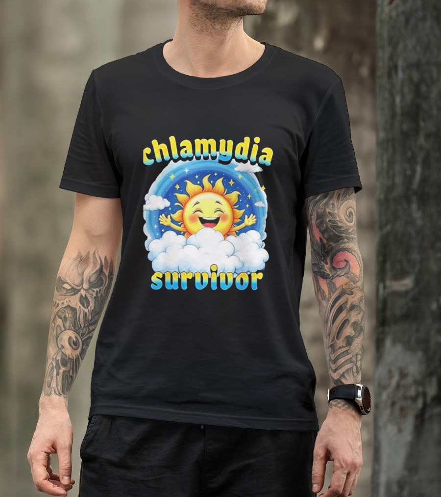 Chlamydia Survivor Sun Cartoon Humor Clouds Sky T-Shirt