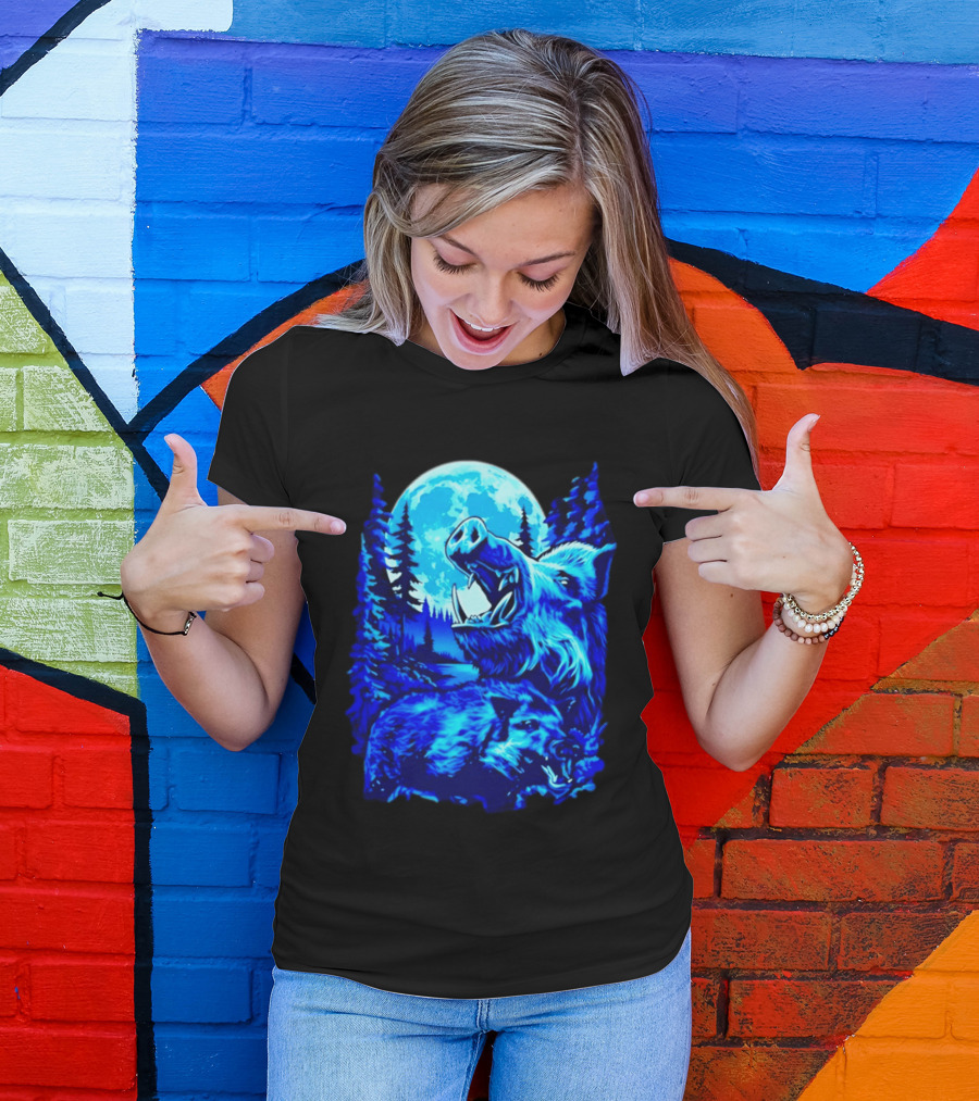 Wild Boar Forest Moonlight Wildlife Night Nature T-Shirt