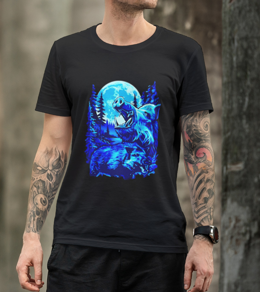 Wild Boar Forest Moonlight Wildlife Night Nature T-Shirt