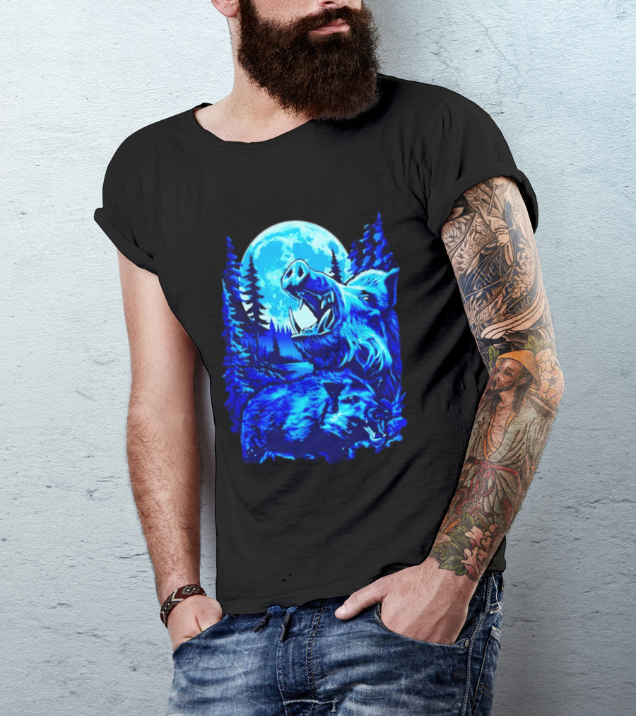 Wild Boar Forest Moonlight Wildlife Night Nature T-Shirt