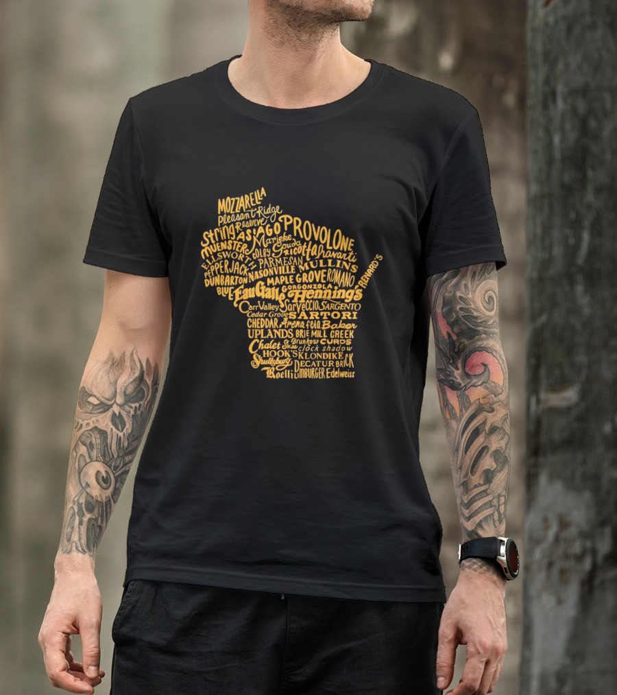 Wisconsin Cheese Map Eau Galle Cheddar Provolone Mozzarella Gouda Asiago Parmigiano Ullands T-Shirt