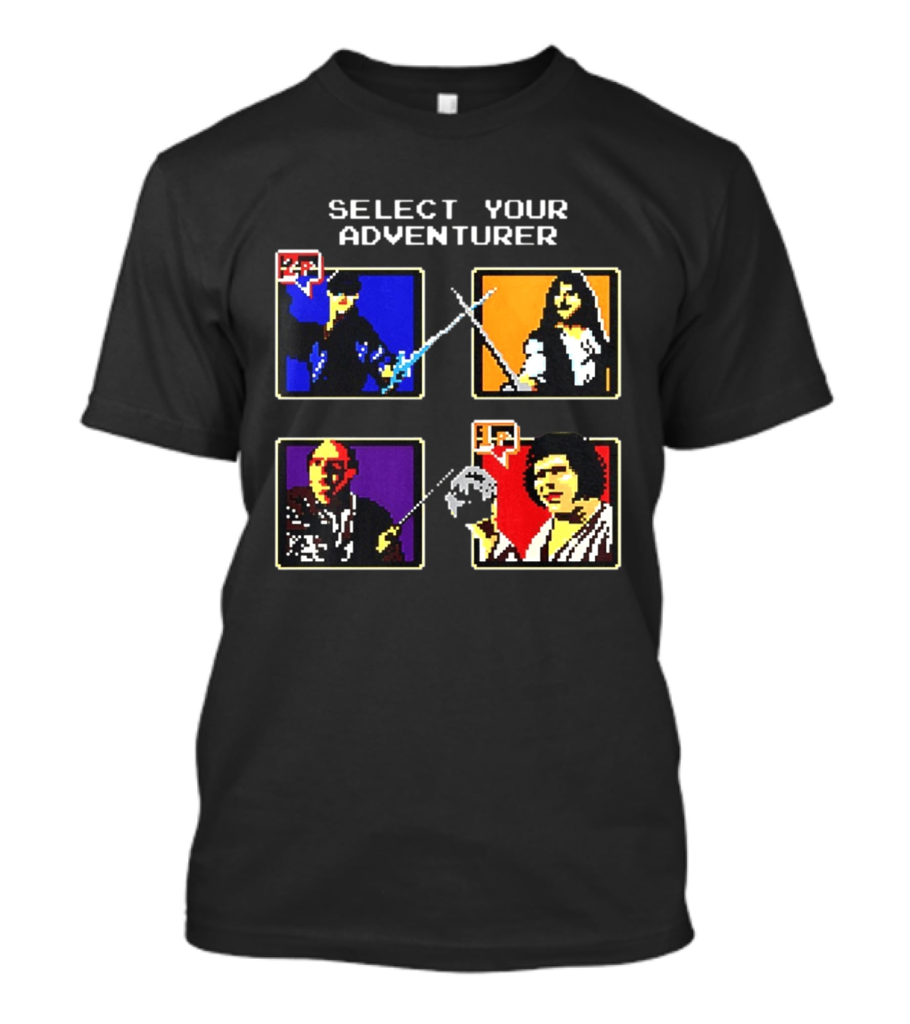 Select Your Adventurer 2p 1p 8 Bit Pixel Characters T-Shirt
