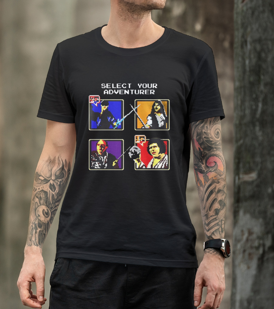 Select Your Adventurer 2p 1p 8 Bit Pixel Characters T-Shirt