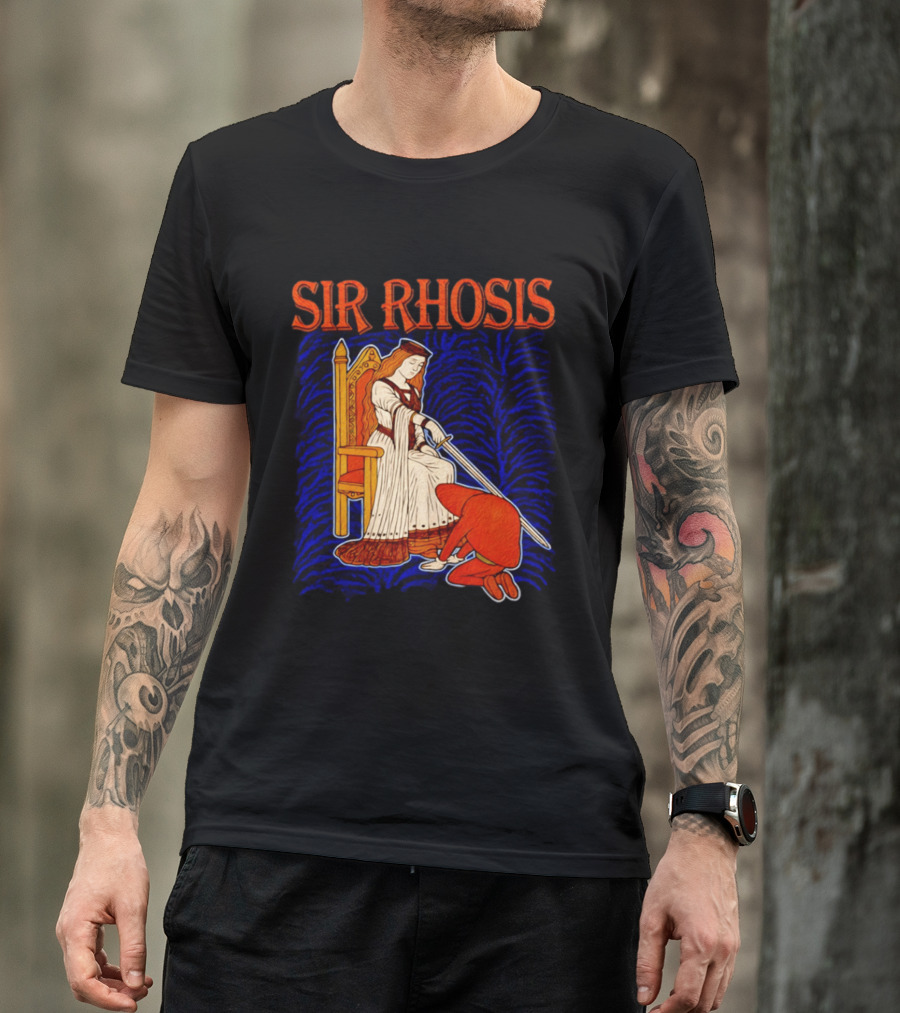 Sir Rhosis Medieval Pun Queen Knight Kneeling T-Shirt