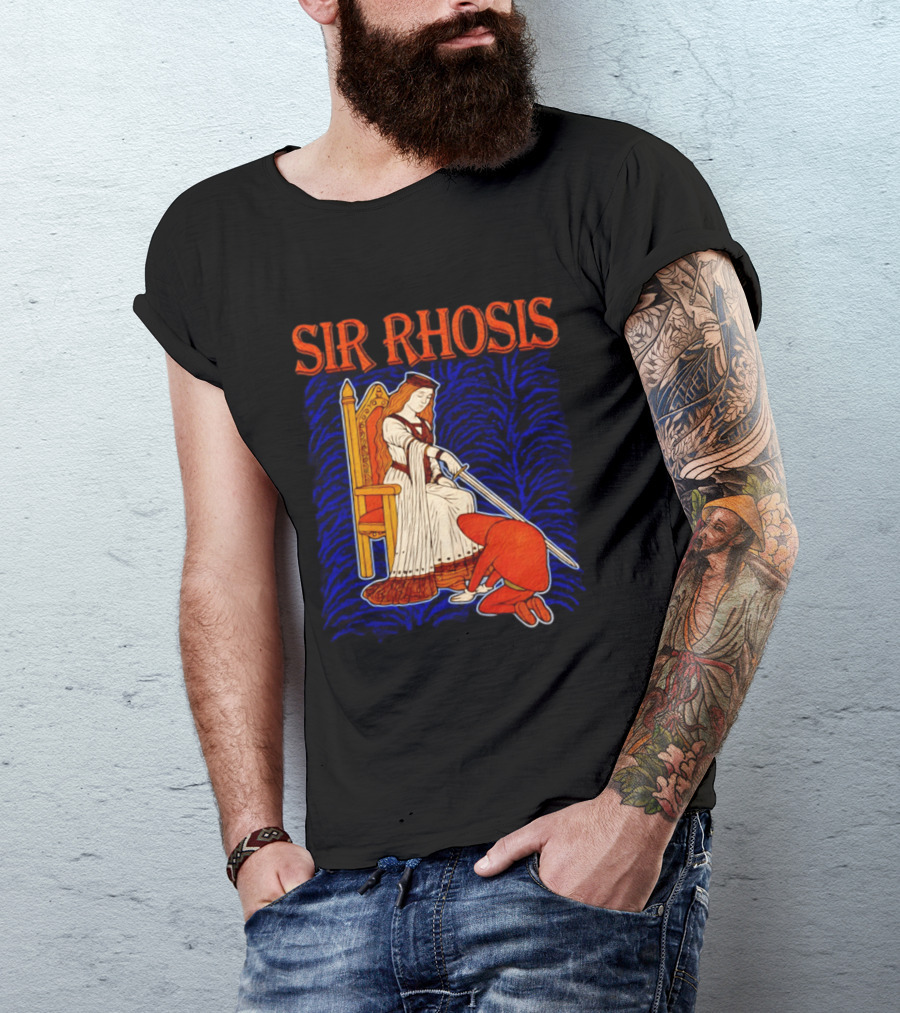 Sir Rhosis Medieval Pun Queen Knight Kneeling T-Shirt