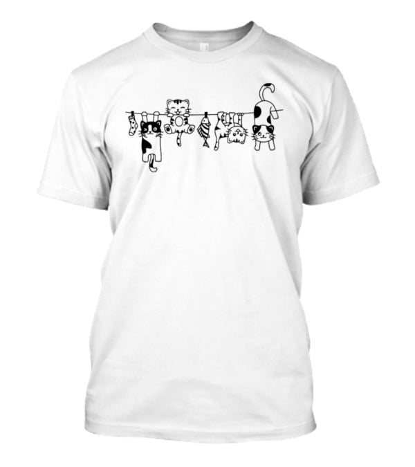 Cats Hanging On Clothesline Playful T-Shirt