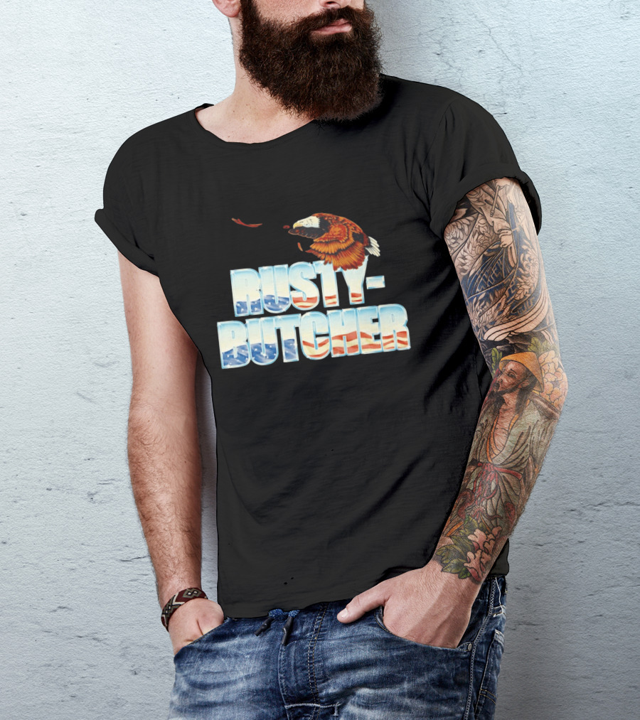 Rusty Butcher American Eagle With Patriotic Stars And Stripes T-Shirt