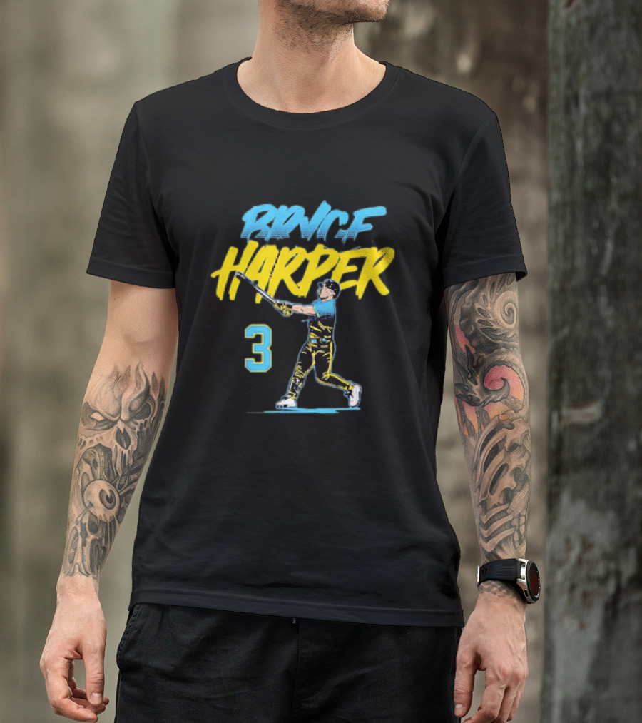 Bryce Harper Swinging Philadelphia Phillies 3 Number T-Shirt