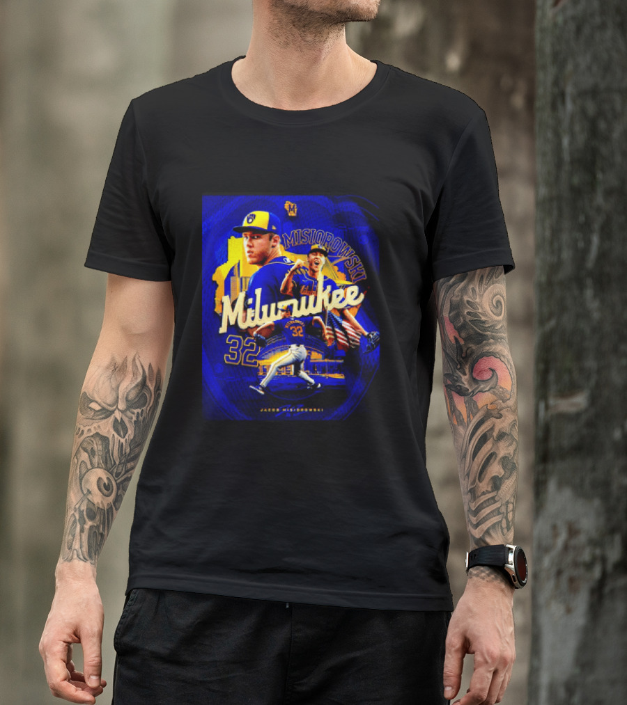 Jacob Misiorowski Milwaukee Brewers Number 32 Baseball Pitcher Milwaukee Skyline T-Shirt