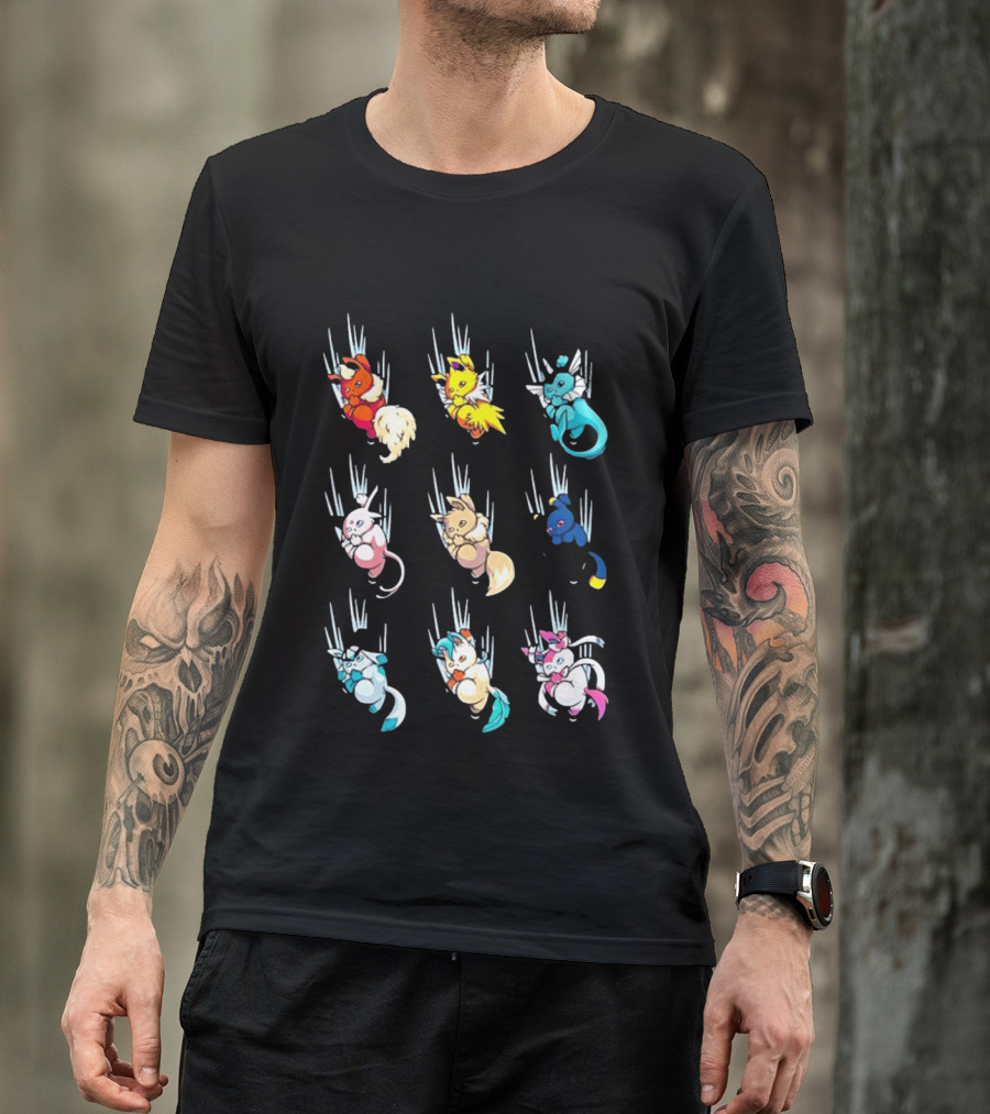 Eevee Eeveelution Team Falling Down Pikachu Evolution T-Shirt