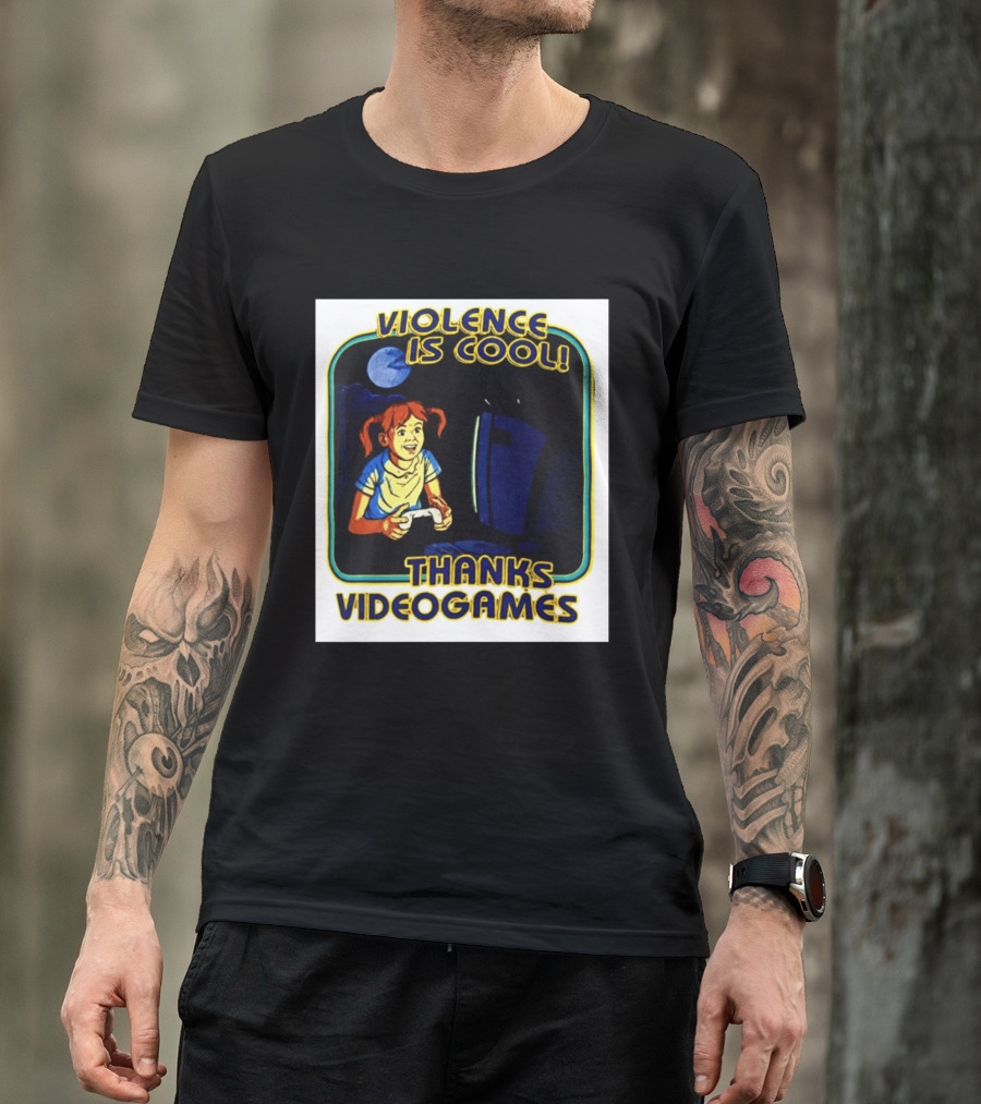 Violence Is Cool Thanks Videogames Retro Gamer Girl Controller Moon T-Shirt