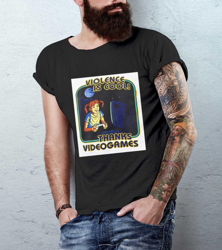 Violence Is Cool Thanks Videogames Retro Gamer Girl Controller Moon T-Shirt
