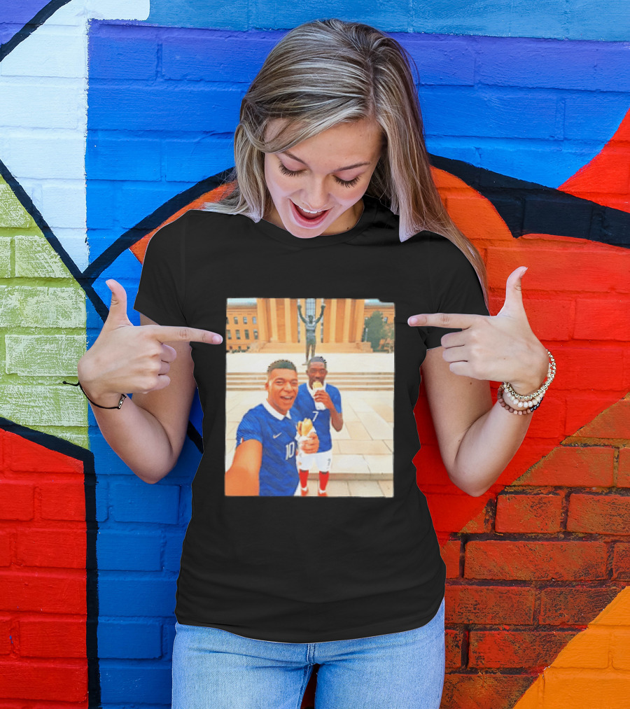 Ousmane Dembele Kylian Mbappe Philadelphia Museum Iconic Pose T-Shirt