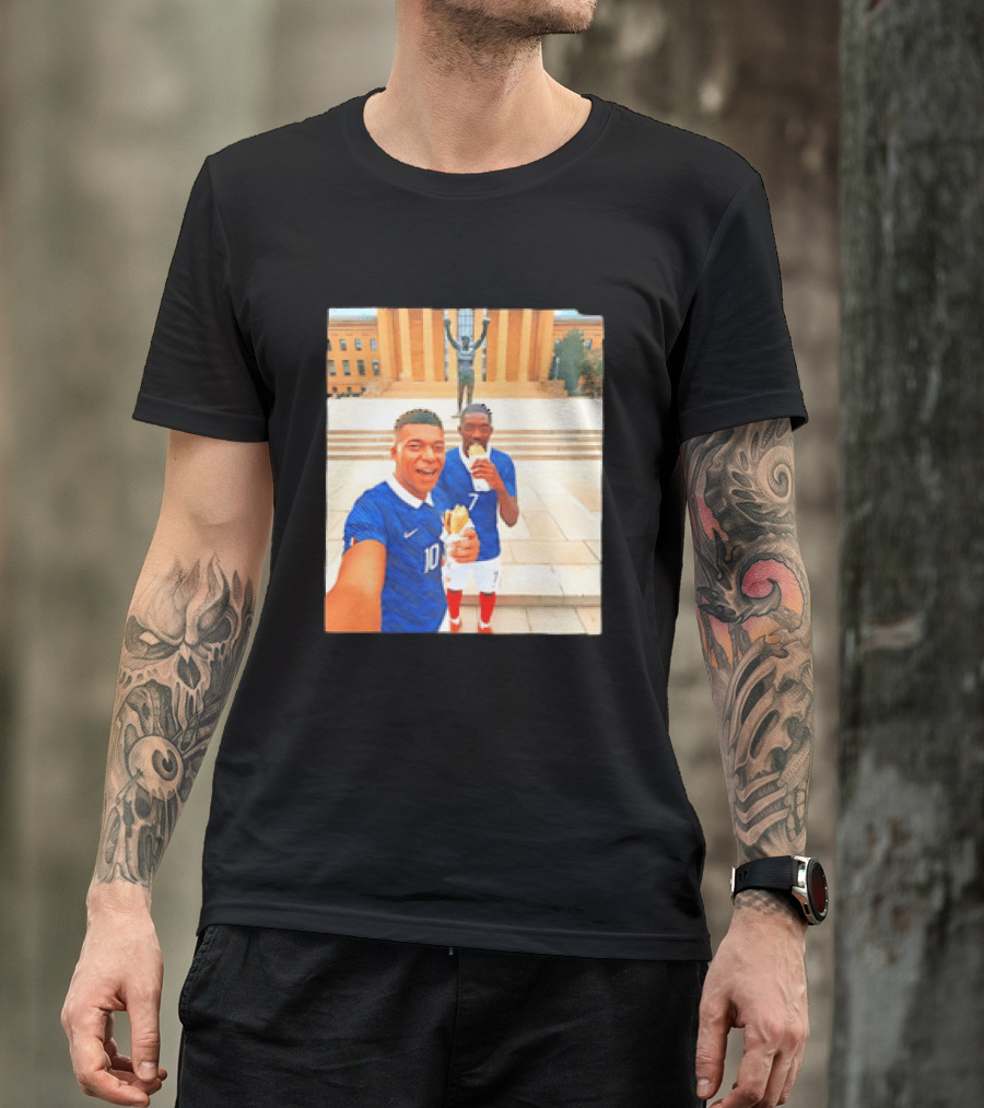 Ousmane Dembele Kylian Mbappe Philadelphia Museum Iconic Pose T-Shirt
