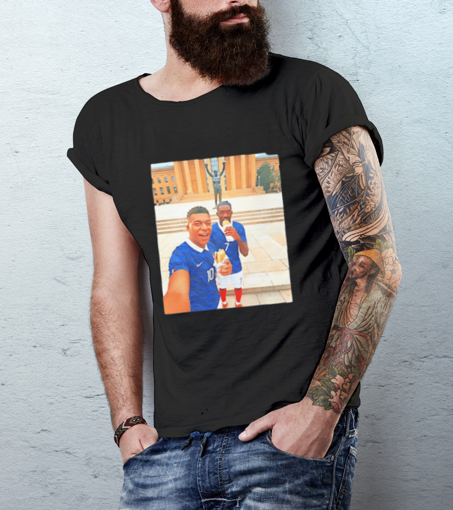Ousmane Dembele Kylian Mbappe Philadelphia Museum Iconic Pose T-Shirt