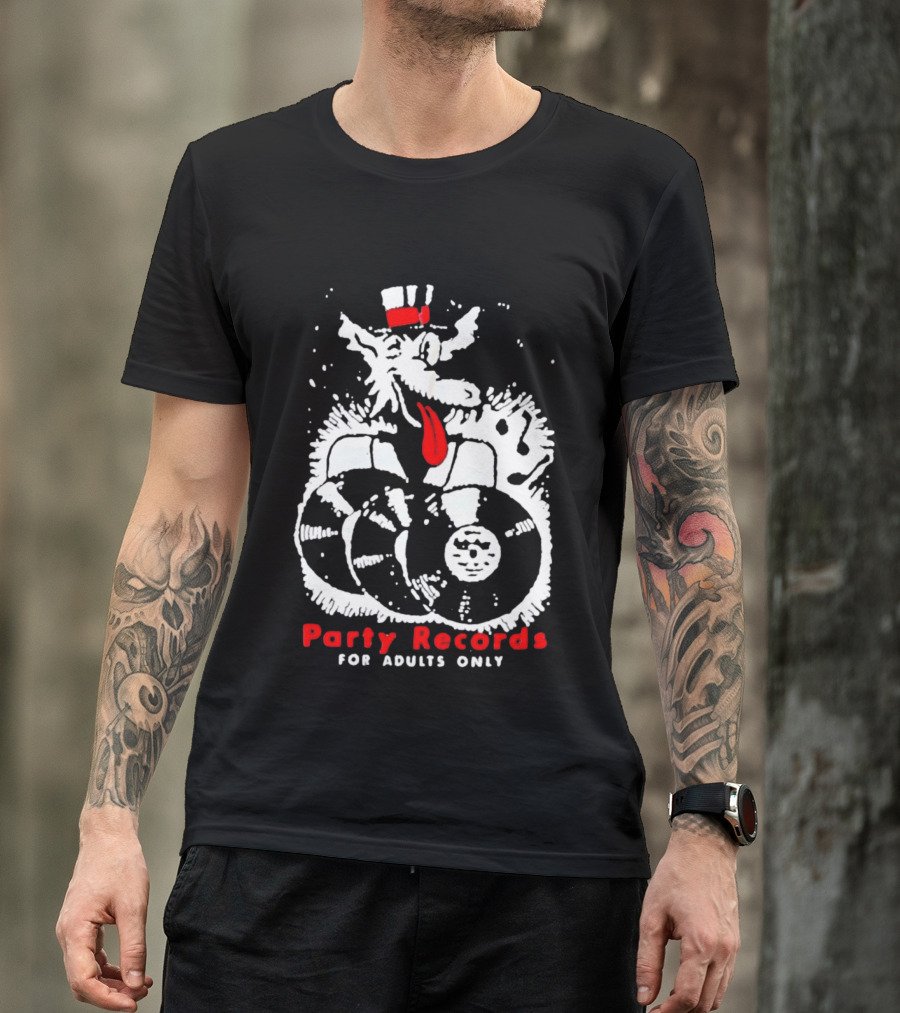 Party Records For Adults Only Wolf Vinyl Spinning T-Shirt