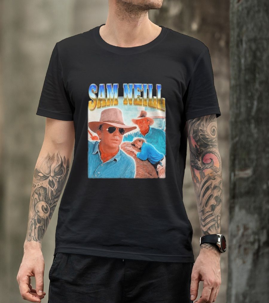 Sam Neill Cowboy Style Hat Sunglasses Denim Vintage Trendy 2026 T-Shirt