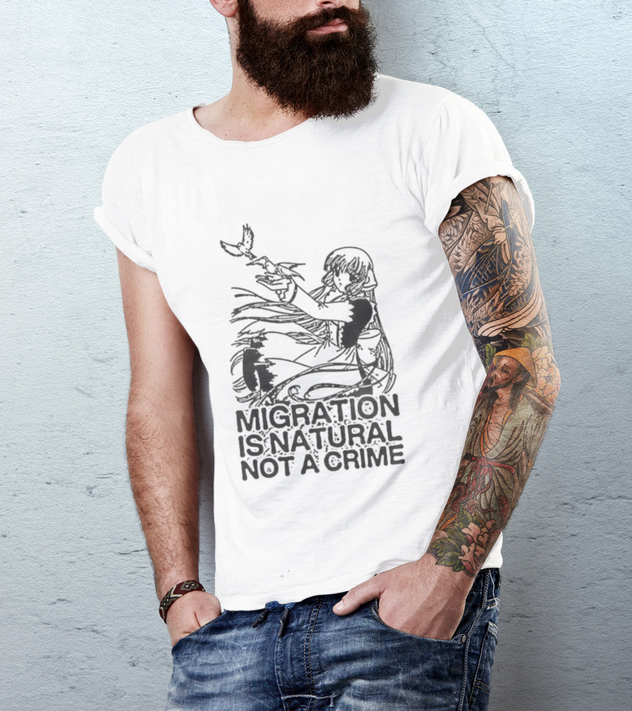 Anime Girl Releasing Birds Migration Is Natural Not A Crime T-Shirt