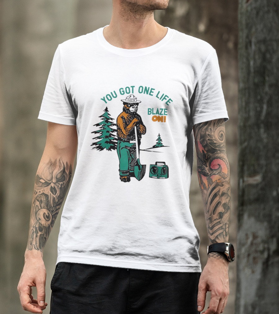 You Got One Life Blaze On Smokey Bear Retro Forest T-Shirt