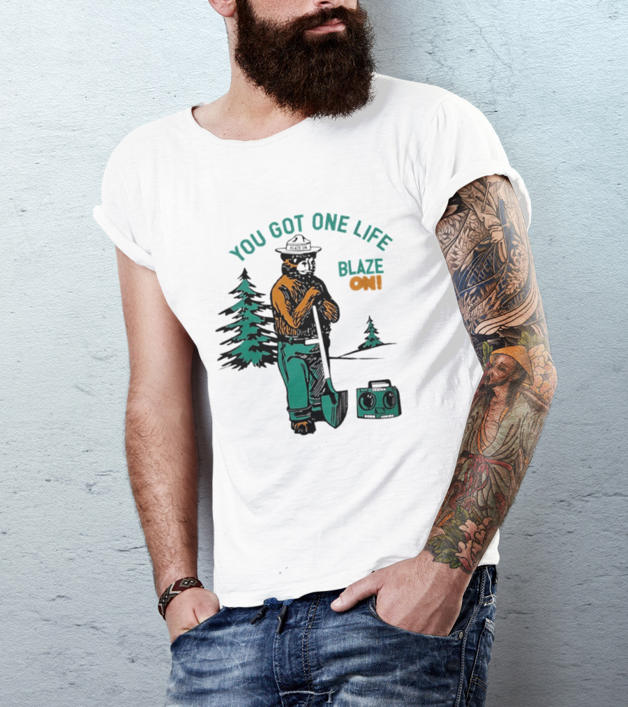 You Got One Life Blaze On Smokey Bear Retro Forest T-Shirt