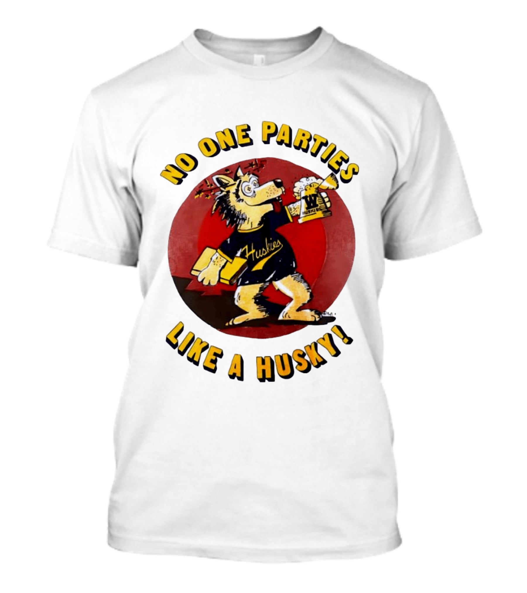 LB81 Wolf Drinking Beer And Carrying Book No One Parties Like A Husky Huskies T-Shirt