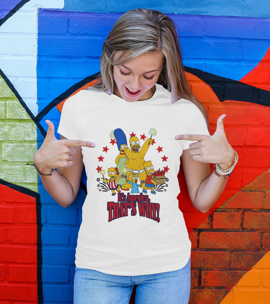 Simpsons Family It's America That's Why Fireworks Celebration Stars T-Shirt