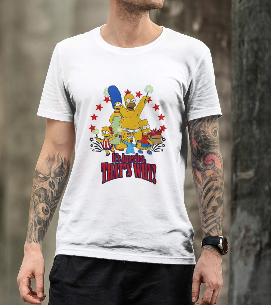 Simpsons Family It's America That's Why Fireworks Celebration Stars T-Shirt