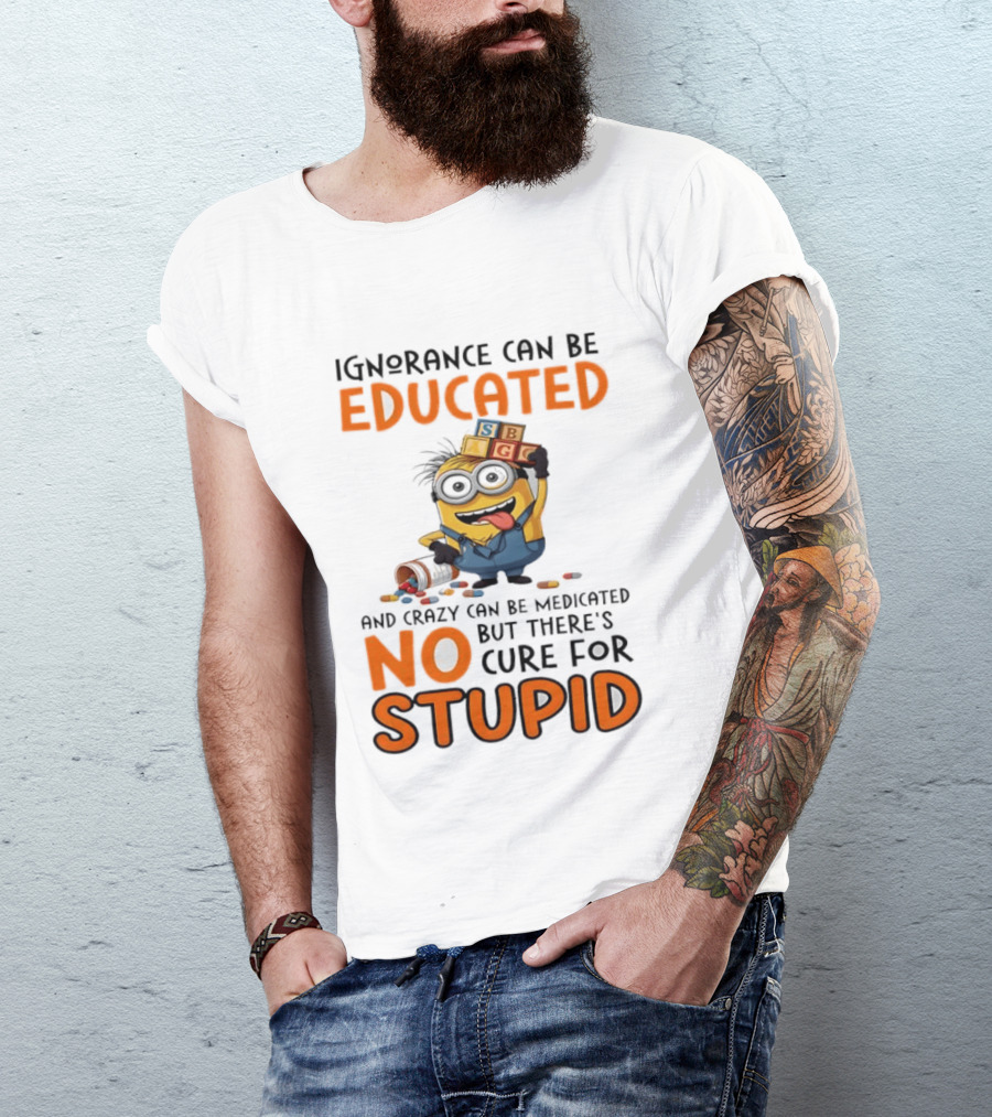 Minion Despicable Me Ignorance Can Be Educated Crazy Medicated No Cure Stupid T-Shirt