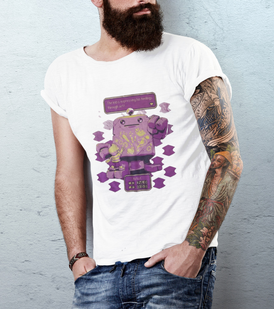 The Kid Is Expressing His Feelings Through Art With Purple Robot T-Shirt