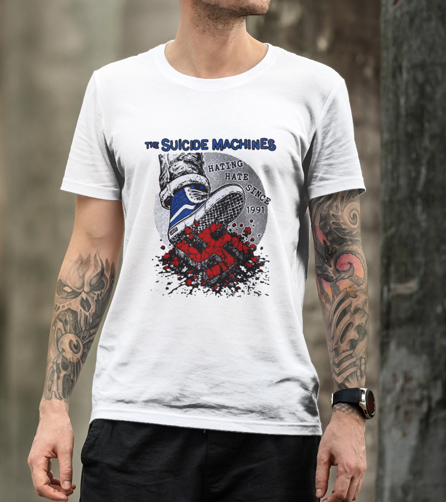 The Suicide Machines Hating Hate Since 1991 Vans Shoe Kicking Swastika T-Shirt